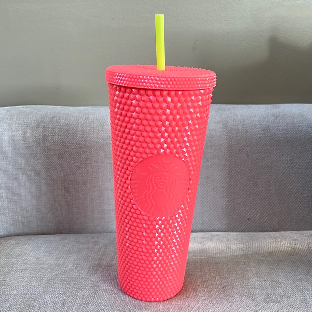 Coral Starbucks cup with neon straw SKU 011132647 new with tags 2022 release